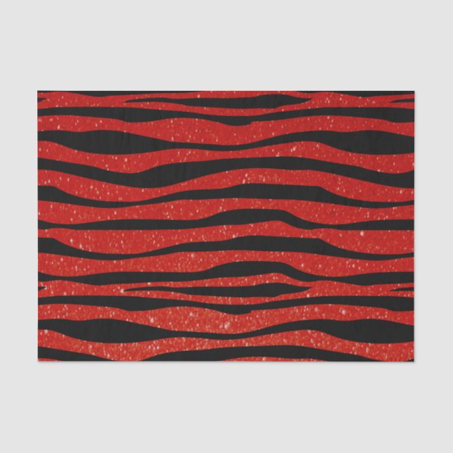 Soft Dark Red Glitter Zebra Animal Print Tissue Paper (Front)