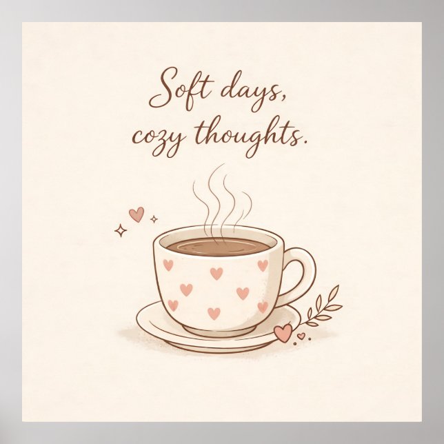 Soft days, cozy thoughts - Cute Coffee Cup Art Poster (Front)