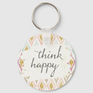 Soft Deco V Think Happy Keychain