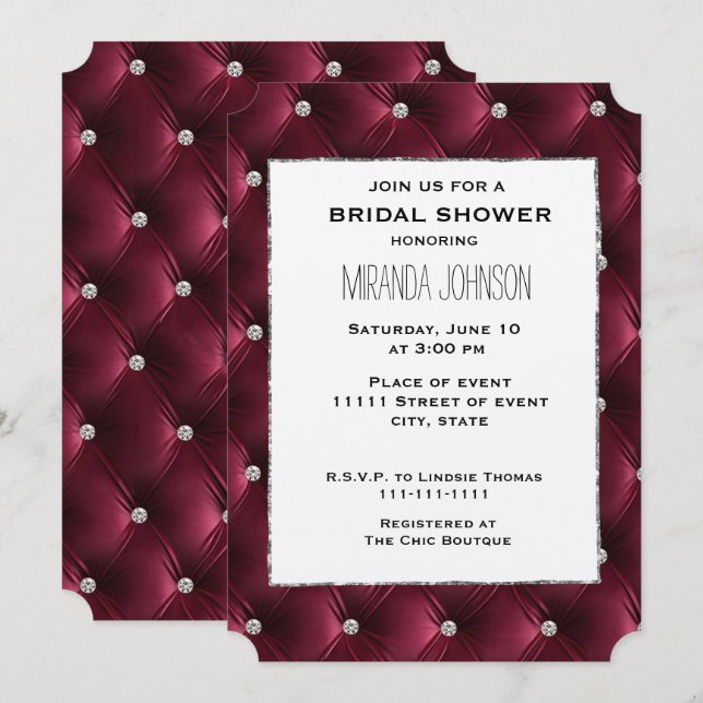 Soft Deep Burgundy Red Velvet Bridal Shower Invitation (Front/Back)