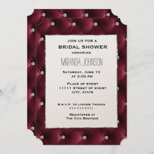 Soft Deep Burgundy Red Velvet Bridal Shower Invitation