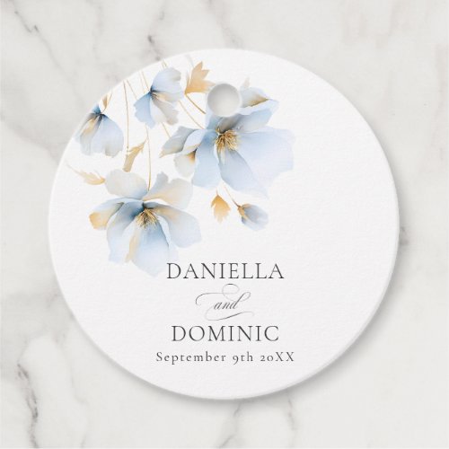 Soft Delicate Dusty Blue Gold Wildflowers Wedding Favor Tags