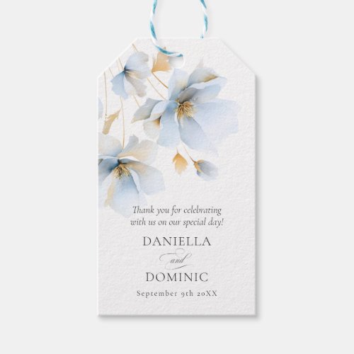 Soft Delicate Dusty Blue Gold Wildflowers Wedding Gift Tags