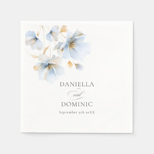 Soft Delicate Dusty Blue Gold Wildflowers Wedding Napkins