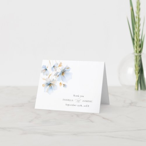Soft Delicate Dusty Blue Gold Wildflowers Wedding Thank You Card