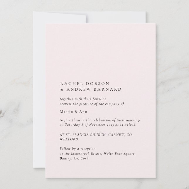 Soft Delicate Pale Blush Simple Elegant Rose Pink  Invitation (Front)