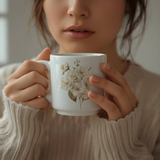 Soft Delicate Watercolor White Flowers  Coffee Mug