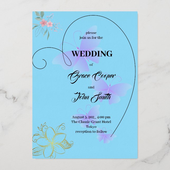 SOFT DESIGN WITH HEART BORDER FOIL INVITATION (Front)