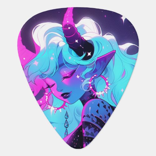 Soft Devilcore Aesthetic Pink Blue Anime Girl Guitar Pick