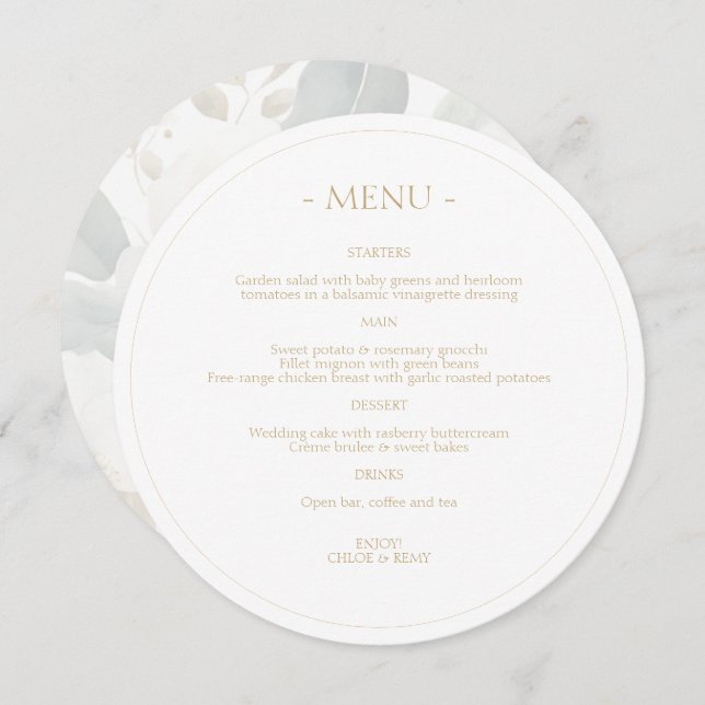 Soft Dreamy Floral Watercolor Wedding  Menu (Front/Back)