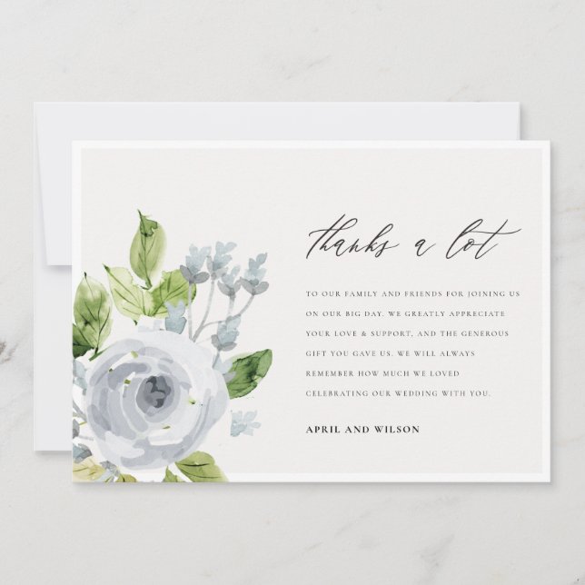 Soft Dusky Blue Watercolor Floral Thank You (Front)