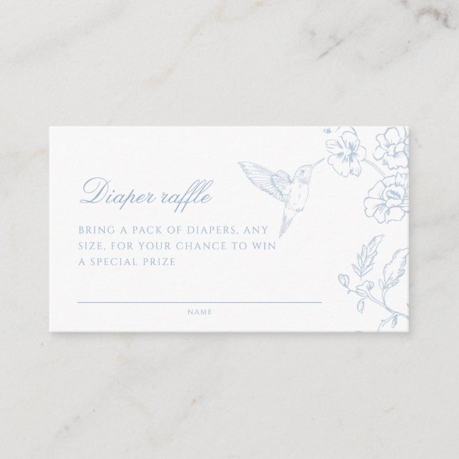 Soft Dusty Blue Chinoiserie Diaper Raffle Enclosure Card (Front)