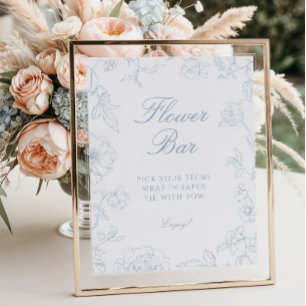 Soft Dusty Blue Chinoiserie Flower Bar Poster