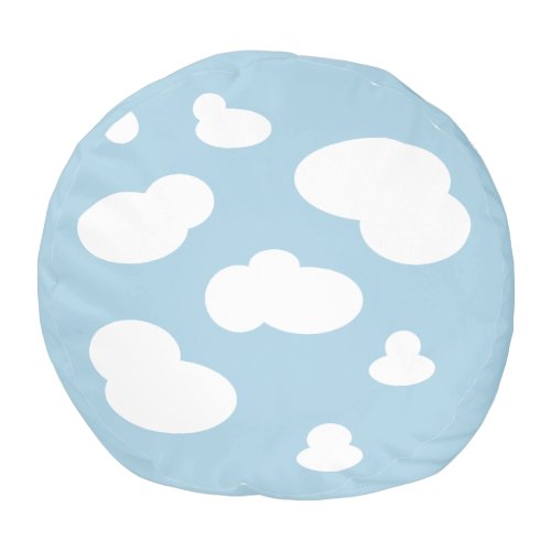 Soft Dusty Blue Cloud Print Round Pouf