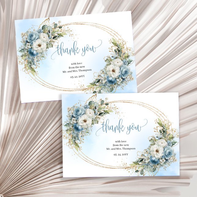 Soft Dusty Blue Gold Wedding thank you card (Soft Dusty Blue Gold Wedding thank you card)