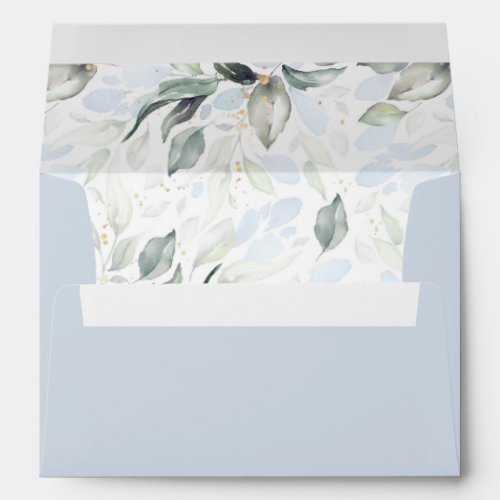 Soft Dusty Blue Greenery Elegant Watercolor Envelope