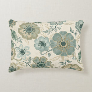 Soft Dusty Blue Sage Green Beige Farmhouse Floral Accent Pillow
