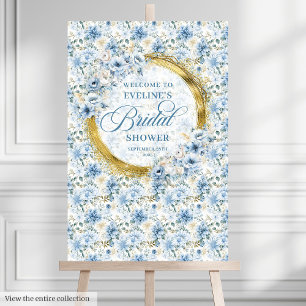 Soft dusty blue watercolor bridal shower welcome foam board