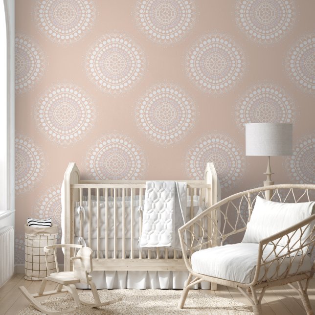 Soft dusty peach circular delicate lace pattern wallpaper  (Kids)