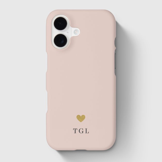 Soft Dusty Pink and Gold Heart Custom Monogram Case-Mate iPhone Case (Creator Uploaded)