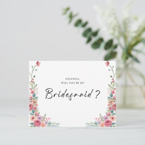 Soft Dusty Pink & Peach Floral Bridesmaid Postcard