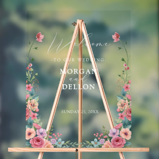 Soft Dusty Pink & Peach Watercolor Floral Wedding Acrylic Sign