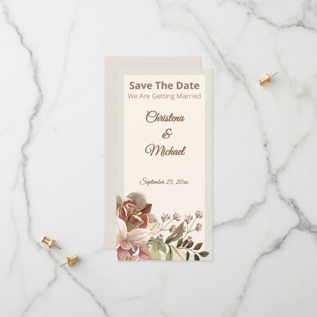 Soft Dusty Rose Floral Wedding Save The Date (Front/Back In Situ)