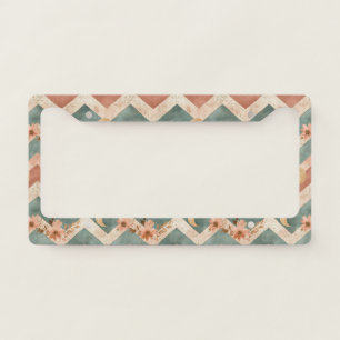 Soft Earth Toned Floral Chevron with Moons License Plate Frame