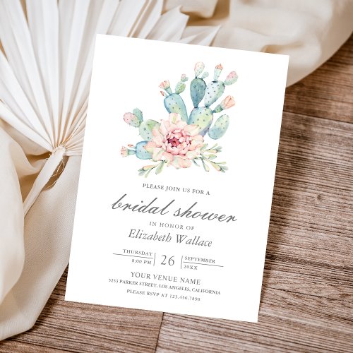 Soft Earthy Floral Desert Cactus Bridal Shower Invitation