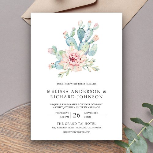 Soft Earthy Floral Desert Cactus Wedding Invitation