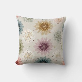 Soft Earthy Pastel Snowflake Floral Throw Pillow