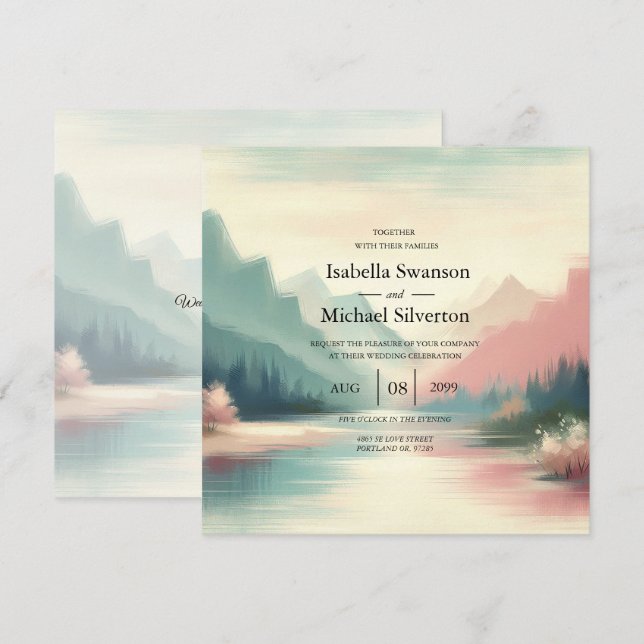 Soft Echoes of the Mountains Wedding Invitation (Front/Back)