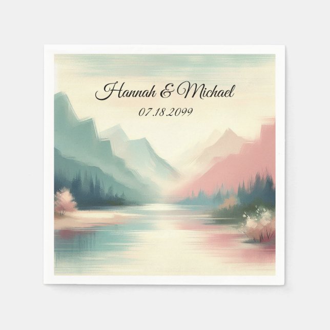 Soft Echoes of the Mountains Wedding Napkins (Front)