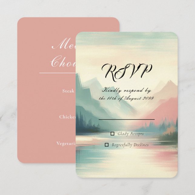 Soft Echoes of the Mountains Wedding RSVP Card (Front/Back)