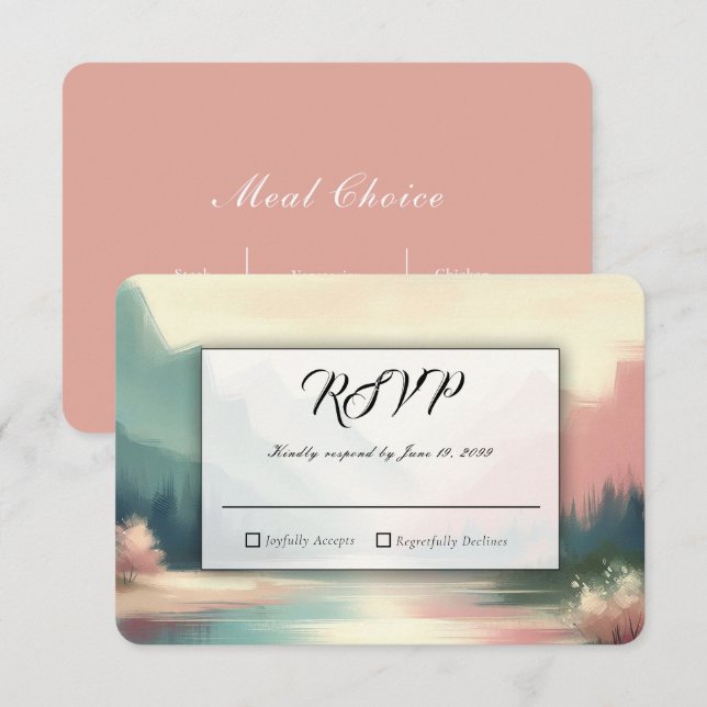 Soft Echoes of the Mountains Wedding RSVP Card (Front/Back)