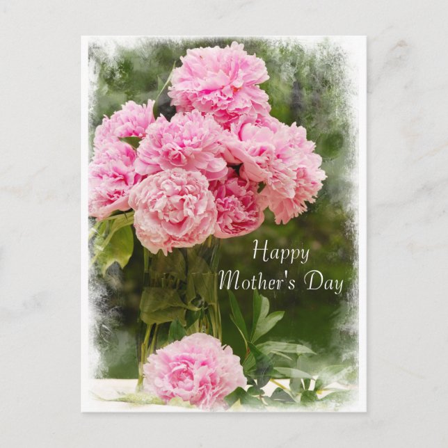 Soft Edged Pink Peonies Mother's Day Postcard (Front)
