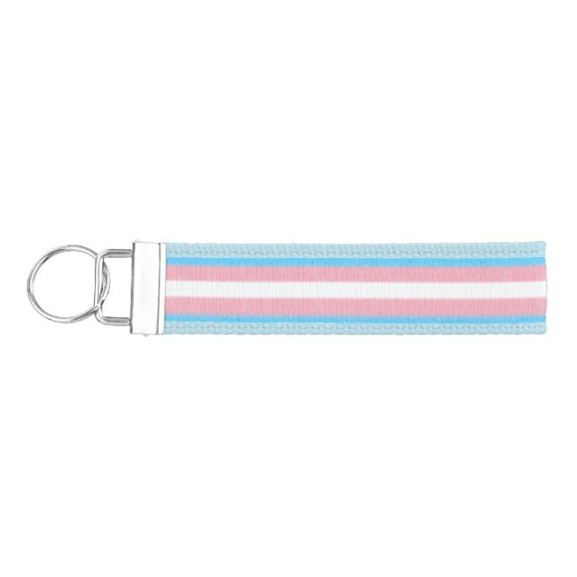 Soft-Edged Transgender Pride Flag Colors Stripes Wrist Keychain (Keys on Left)
