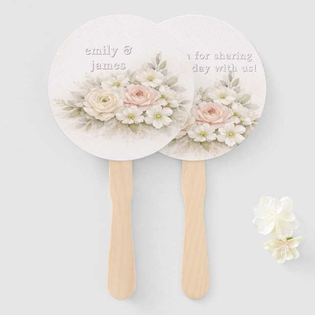 Soft Editorial Botanical Wedding Hand Fan (Front and Back)
