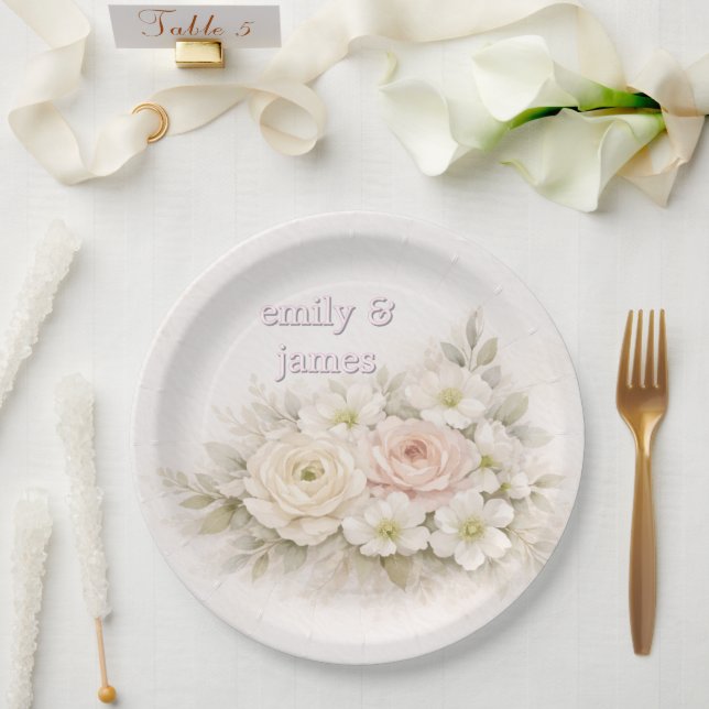 Soft Editorial Botanical Wedding Paper Plates (Wedding)