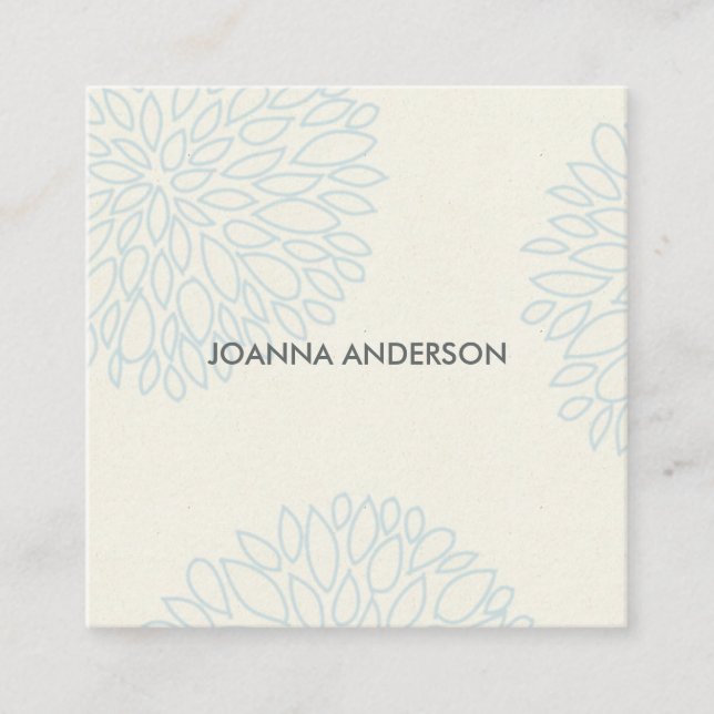 SOFT ELEGANT MINIMAL AQUA BLUE FLORAL PERSONALIZED SQUARE BUSINESS CARD (Front)