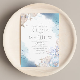 Soft  Elegant Ocean Beach Coral Wedding Invitation