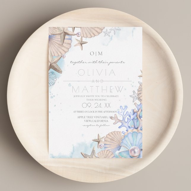 Soft Elegant Ocean Beach Wedding Invitation Foil Invitation (Creator Uploaded)