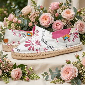 Soft Elegant Pink Floral Motifs Botanical Folk Art Espadrilles