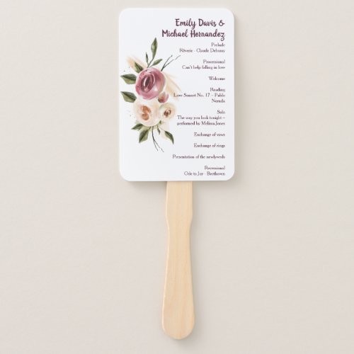 Soft Elegant Roses Burgundy Cream Frame Program Hand Fan