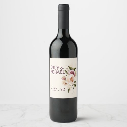 Soft Elegant Roses Burgundy Cream Frame Wine Label