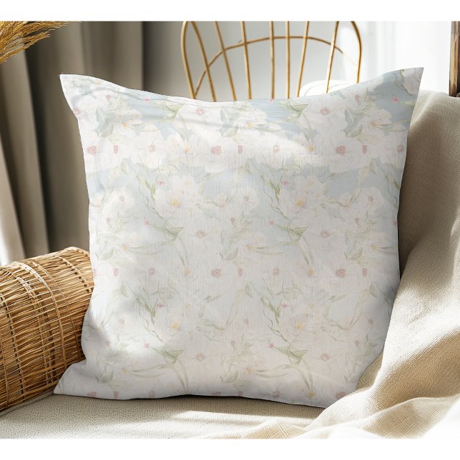 Soft Elegant White Floral Pattern  Throw Pillow (Creator Uploaded)