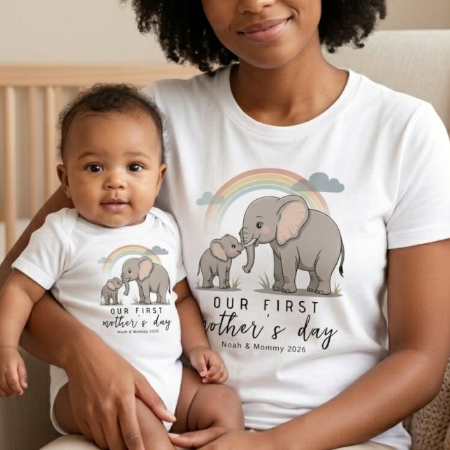 Soft Elephant Baby Mom Love First Mothers Day Art Bodysuit (Creator Uploaded)