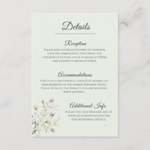 Soft English Garden Wedding Details Card