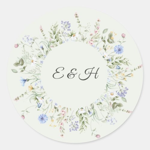 Soft English Garden Wedding Monogram Sticker