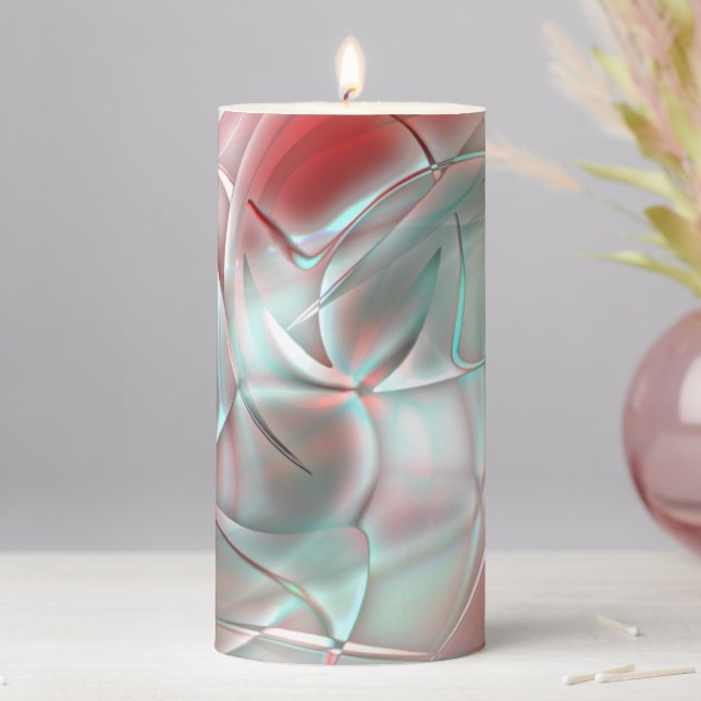 Soft etched glass with smooth grooves, cleary tone pillar candle (In Situ)